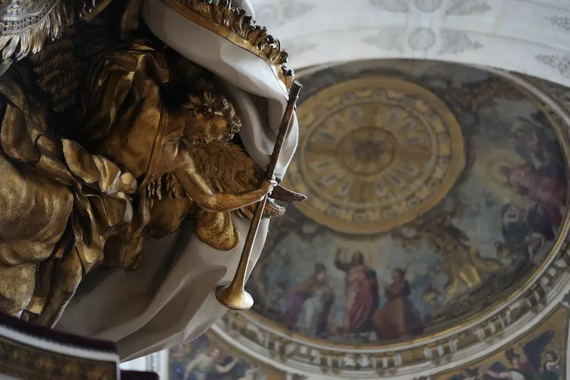 Ceiling decorations and sculptures in a French church or museum